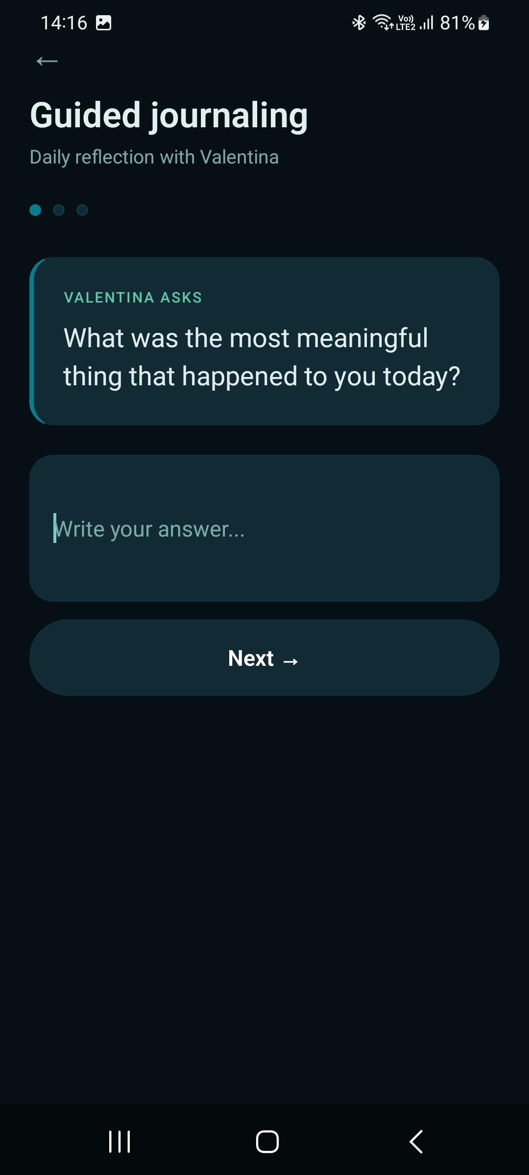 Guided journaling screen
